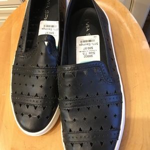 Via Spiga Black Leather Slip-On Sneakers